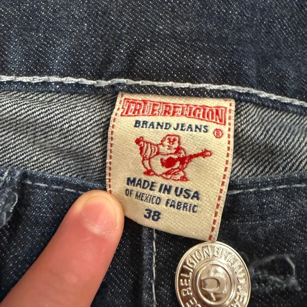 Y2K True Religion World Tour Jeans Mens 38x32 Dark Wash Flap Pocket USA
